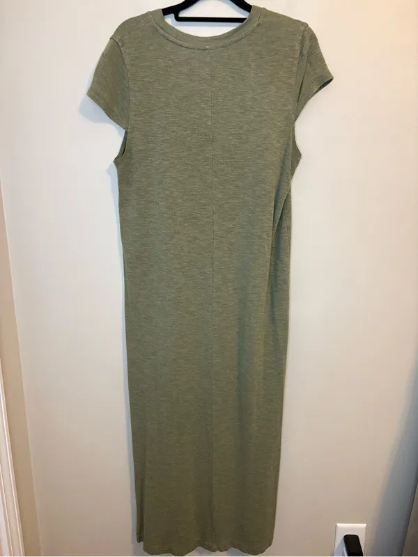 Jessica Simpson Brees Olive Green Maxi T-Shirt Dress L Side Slit Casual - Image 2