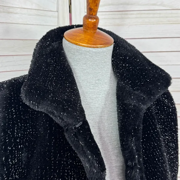 Betsey Johnson Faux‎ Fur Vest Black Metallic Silver Shimmer Large - Image 5