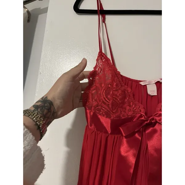 Vtg Victoria’s Secret Lingerie Red Sheer Lace Satin Bow Sexy Women’s Sz‎ M - Image 4