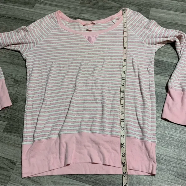 Victoria’s Secret light pink white silver striped Long Sleeve PJ Top; Medium - Image 6