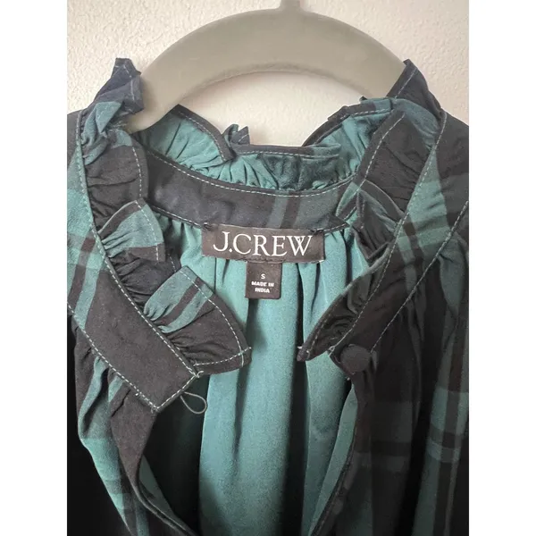 J.Crew‎ BN151 Blackwatch Plaid Ruffle Neck Mini Dress Small Puff Sleeve Tartan - Image 8