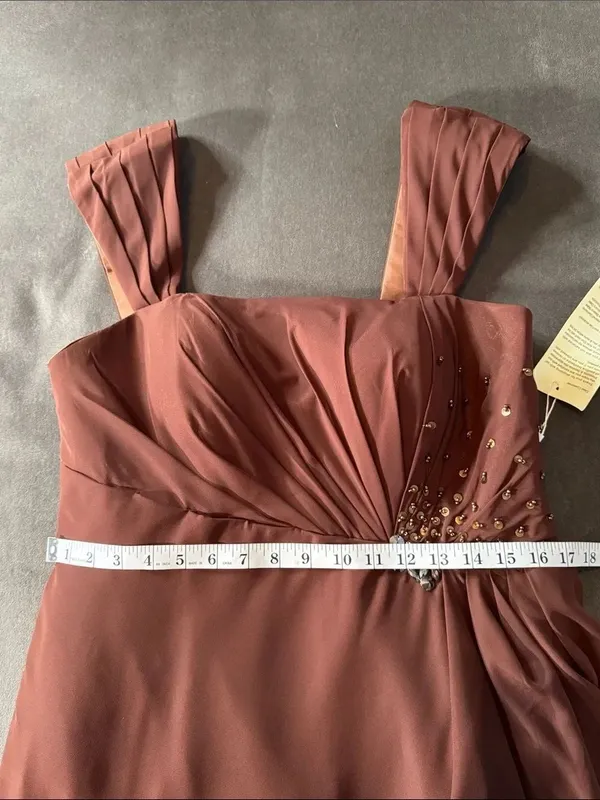 Women’s Brown Chiffon Formal Mother of the Bride Dress Draped Jacket Size 14 NWT - Image 11