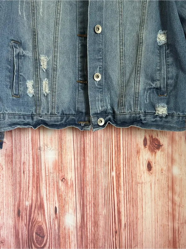 Ci Sono Blue Medium Wash Distressed Boyfriend Oversized Denim Jacket Size M - Image 6