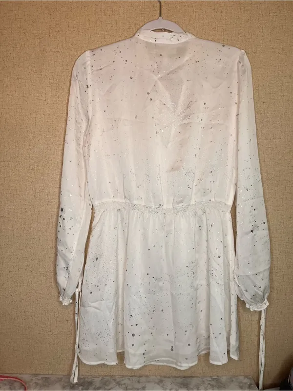 Avec Les Filles White Tie-Neck Long Sleeve Mini Dress - Image 3