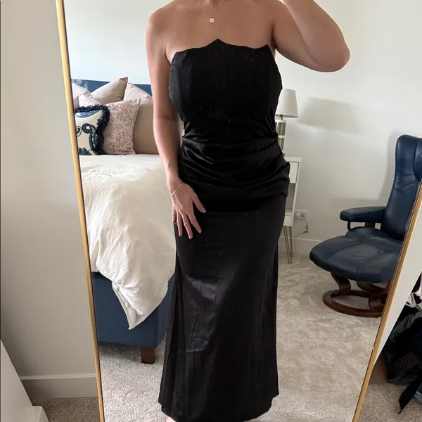 Amazon Black Ruched Strapless satin Gown size XL - Image 2