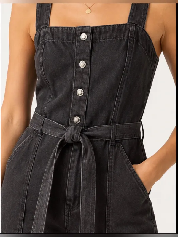 OAT New York NWT Black Denim Belted Wide Leg Jumpsuit - Image 2