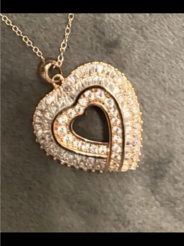 Rose Gold Plated Sterling Silver Baguette Cz Heart Necklace 18” - Image 2