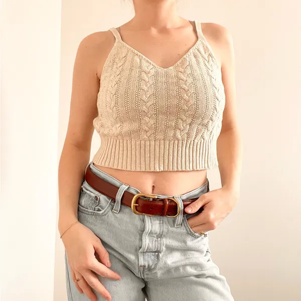 American Eagle Cream Cable Knit Sweater Crop Top - Image 2