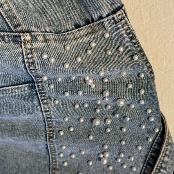 Pearl Studded Denim Jacket Blue Size L - Image 8