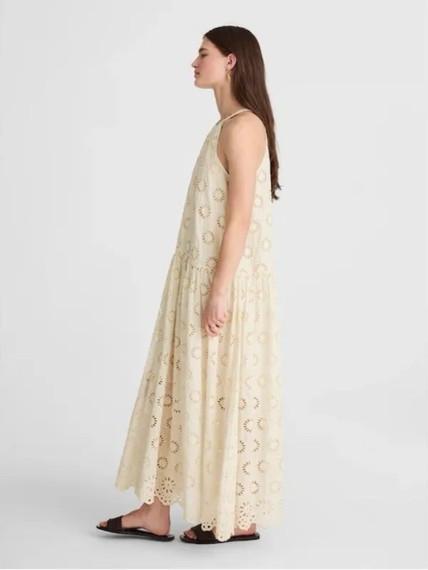 Madewell $198 Embroidered Drop-Waist Maxi Dress Floral Eyelet Ivory Size XXS - Image 6