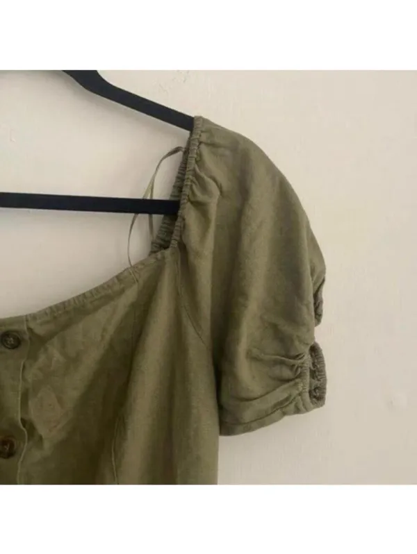 Love Tree Green Square Neck Linen Blend Midi Dress Cap Sleeve - Image 3