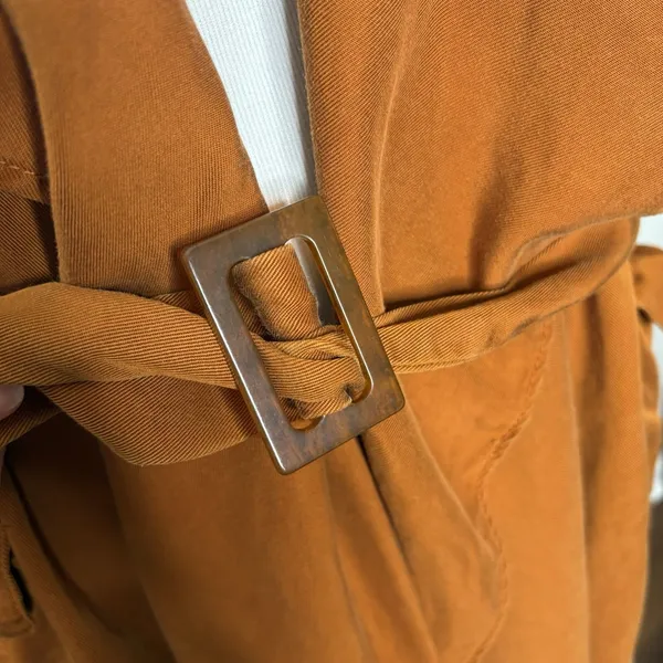 Zara Drawstring Belt Orange Trench Coat Size Medium Womens Pockets Long sleeve - Image 3