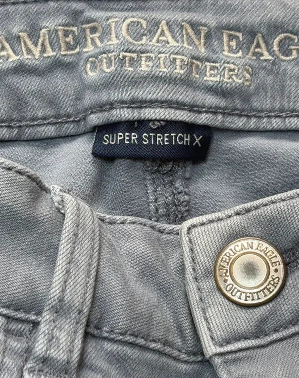 American Eagle Grey Distressed Skinny Jeans Super Stretch X Size 6 Regular - Image 6