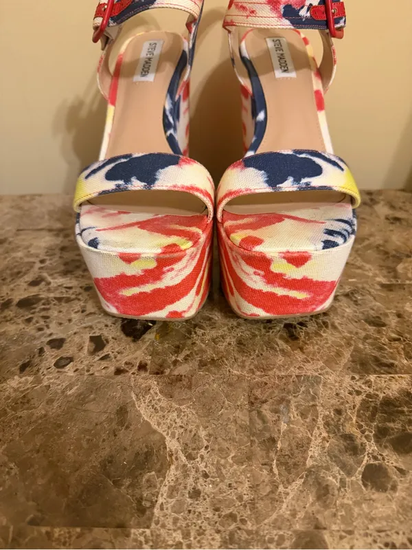 Steve Madden Multicolor Jean Tie Dye Canvas Platform Sandals - Image 2