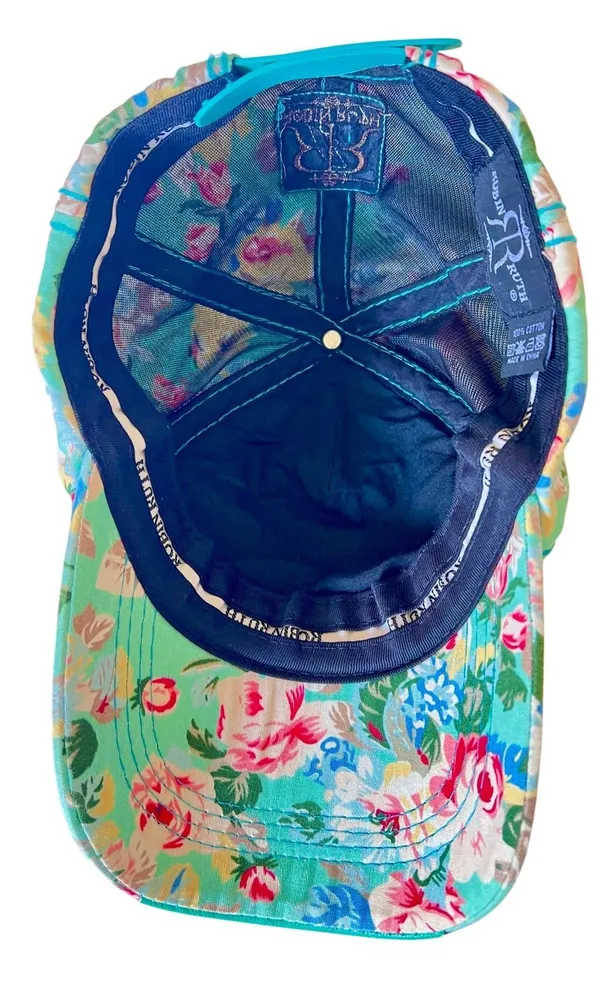 Robin Ruth Las Vegas Snapback Hat Teal Turquoise Quilted Floral Baseball Cap - Image 6