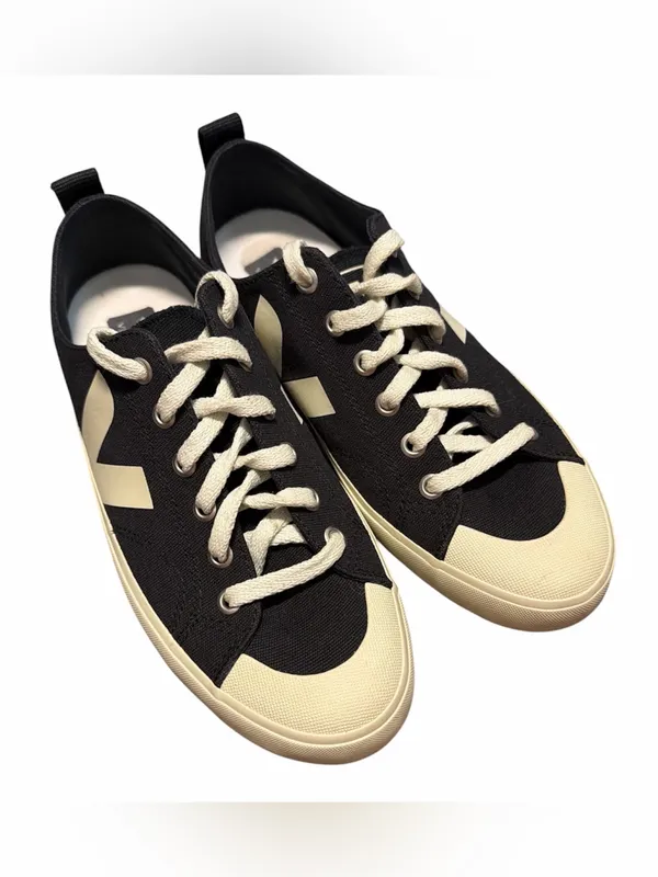 Veja Nova‎ Low Top Black Canvas Beige Lace Up Sneakers Size 8 / 39 - Image 2
