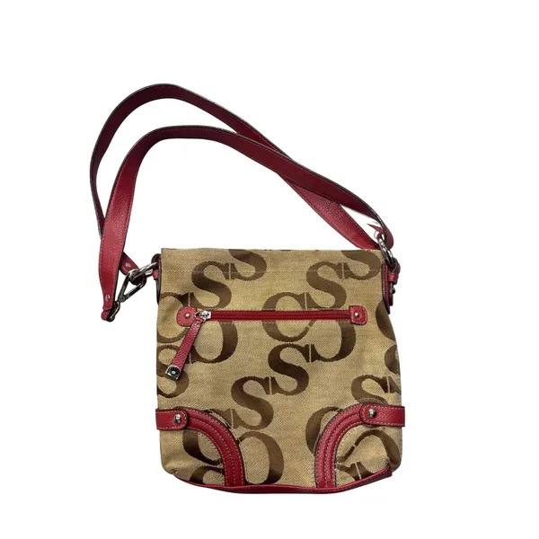 Sophia Caperelli Shoulder Bag Small Monogram Tan Brown Red Leather Trim‎ Trim - Image 2