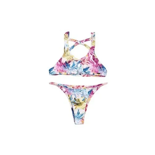 MegLiz Swimwear‎ Pink Blue Tropical Palm Tree Strappy Bikini Size Small - Image 2