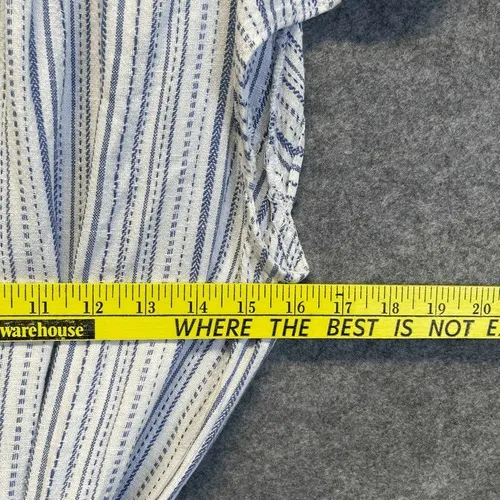 BRIGGS Linen Blend Midi Dress L Blue Striped Flutter Sleeve Belted NWT Coastal - Image 7