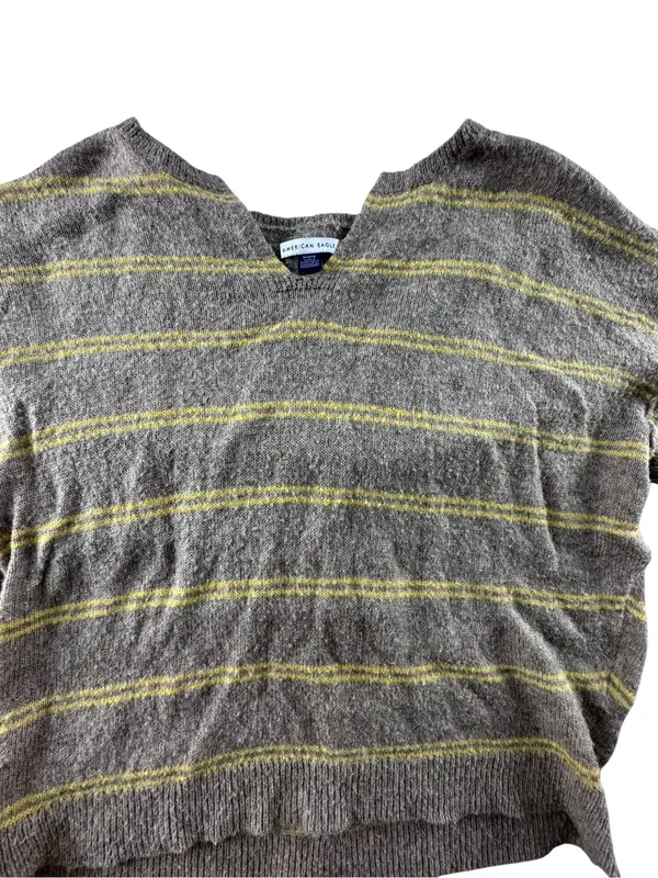 American Eagle Outfitters Gray V-Neck Sweater with Yellow Stripes - Image 4