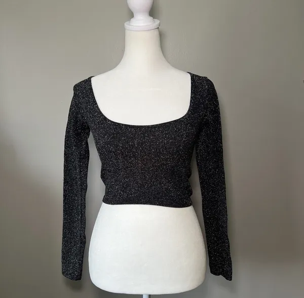 ZARA Crop Top Sweater LIMITLESS CONTOUR COLLECTION BLACK SILVER Size XS - Image 2