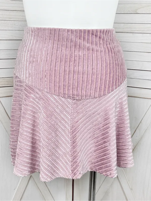 Free People Camden Velour Corduroy Skater Mini Skirt Pink Large Ballet Fairy - Image 5