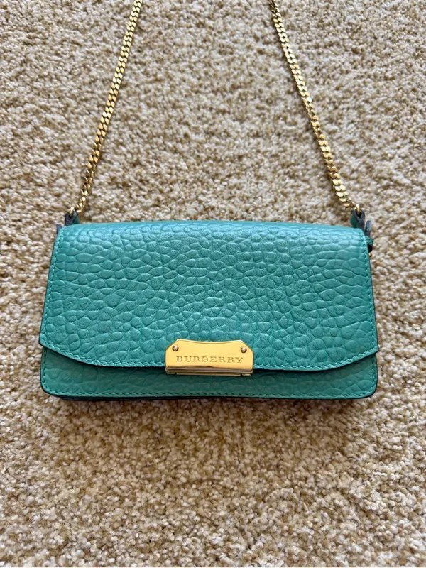 Burberry Madison Wallet on a Chain Pebble Leather Crossbody Bag in Aqua Teal - Image 2