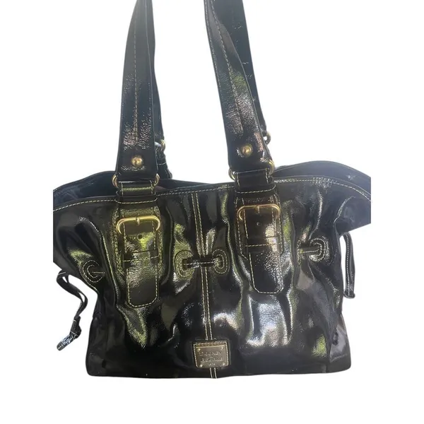 Dooney & Bourke Medium Chiara Patent Leather Drawstring Satchel Bag Black - Image 3