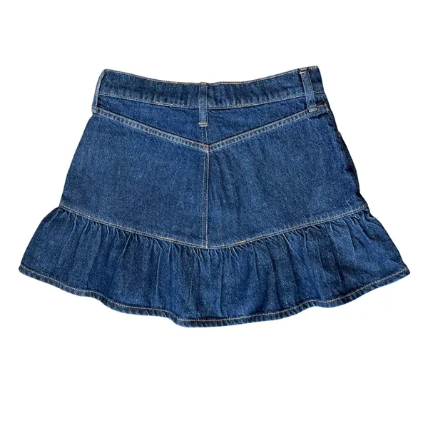 Abercrombie & Fitch Dark Wash Ruffle Denim Mini Skirt. Mid-Rise Jean Skirt Sz 25 - Image 2