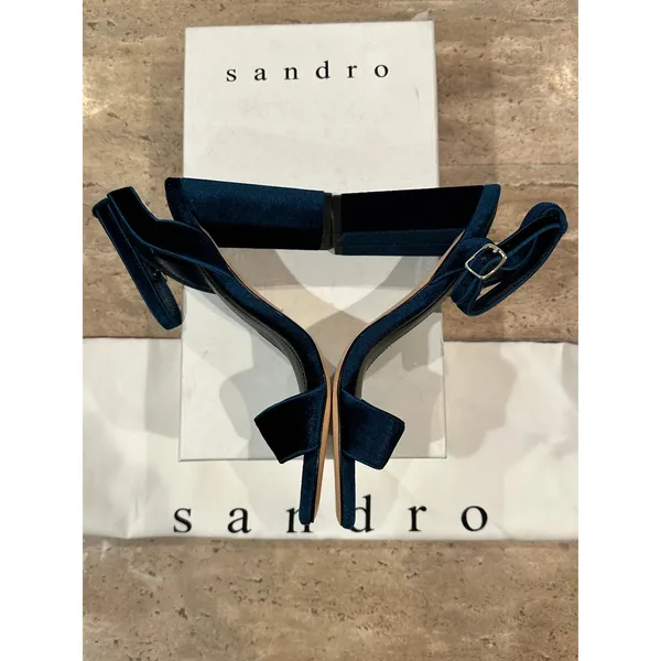 NEW Sandro Adrianne Velvet Block Heels In Turquoise size 36 - Image 6
