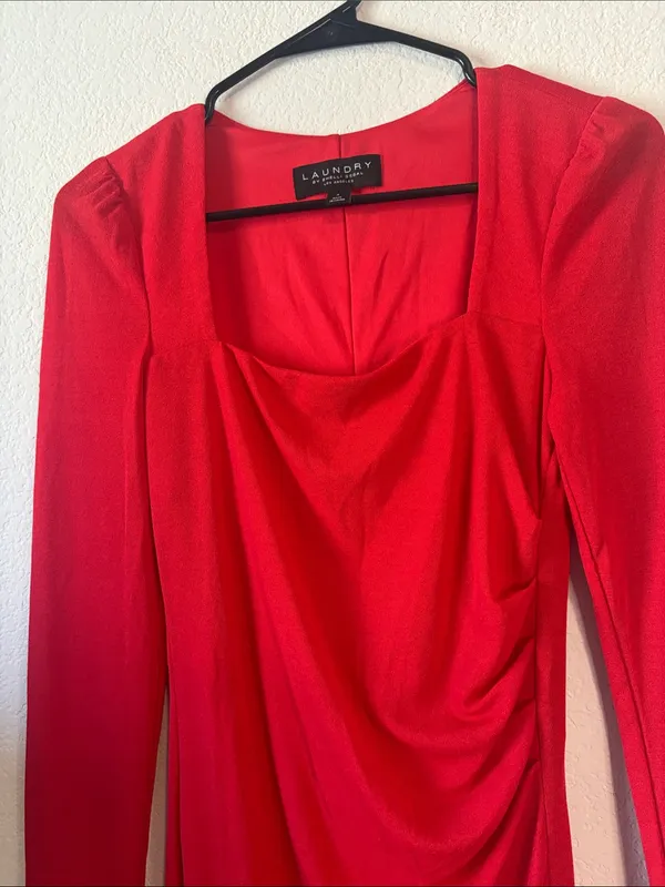 Laundry By Shelli Segal Red Long Sleeve Draped Midi Dress 4 - Image 3