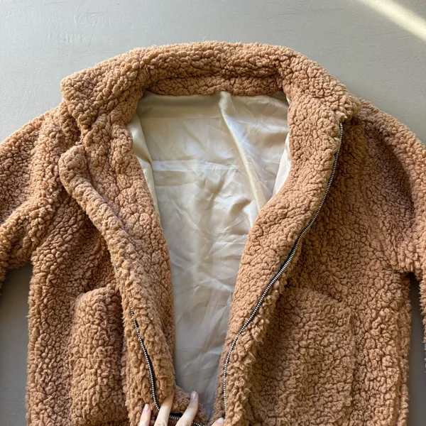 Cozy Zip Up Sherpa Teddy Jacket Brown Size XL - Image 6