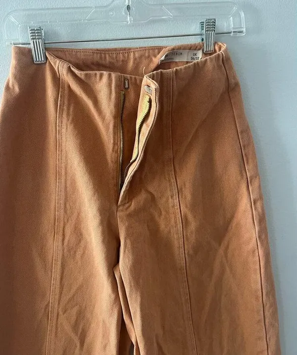 ASOS Pants Women's 26 Camel Wide Leg Crop Cotton Denim Fall Neutral Indie - Image 4