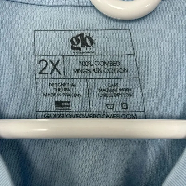 New glo 2X Jesus Saves dusty blue T shirt God’s love overcomes - Image 3