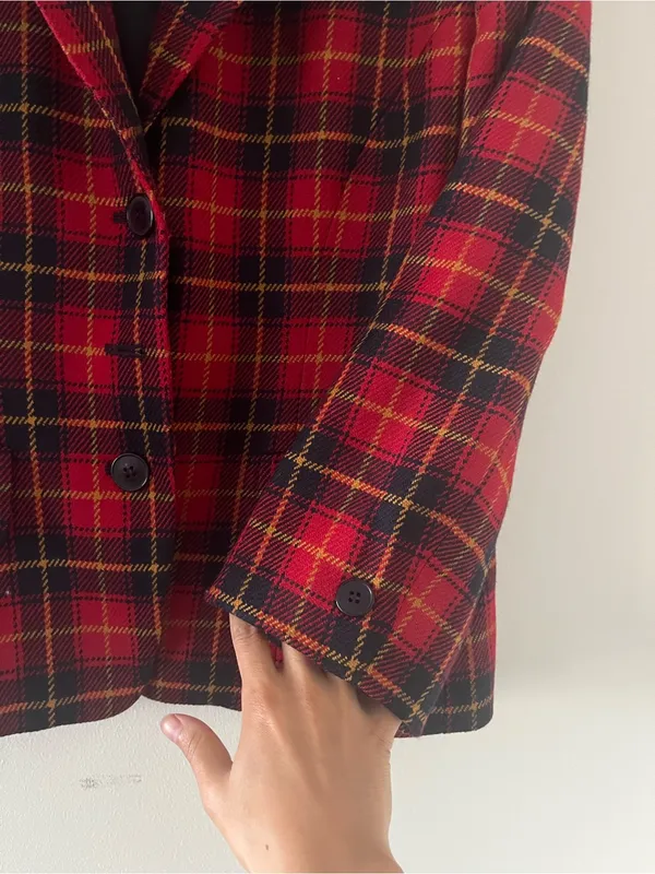 Vintage Jones New York Red Tartan Plaid Wool Blazer 8 Preppy Quiet Luxury - Image 4