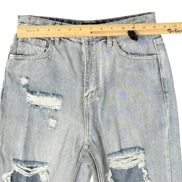 White Fox Light Wash High Rise Distressed Denim Straight Mom Jeans Size S 26" - Image 4