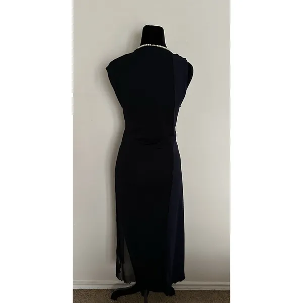 Zara Knit Asymmetrical Combination Color Block Midi Dress Black/Navy Blue Sz S - Image 3