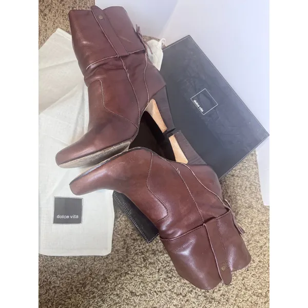 Dolce Vita Brown Nappa Leather Heeled Ankle Boots Slouchy Western Booties sz 8 - Image 5