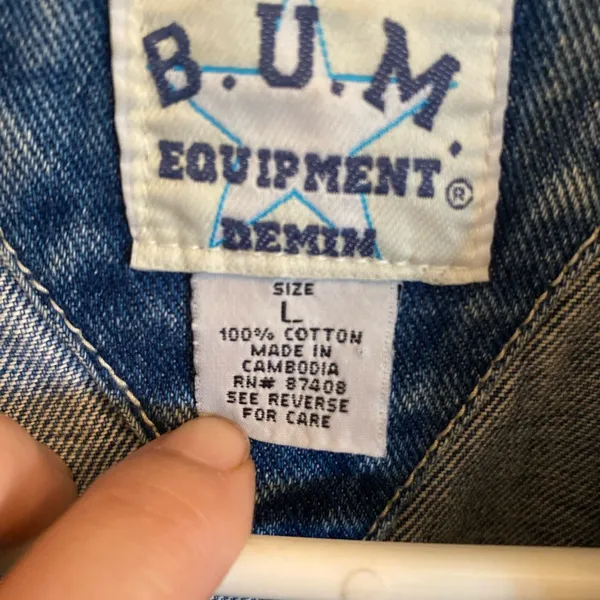 Vintage 90s B.U.M. Equipment Denim Jean Jacket logo hem streetwear classic basic - Image 7
