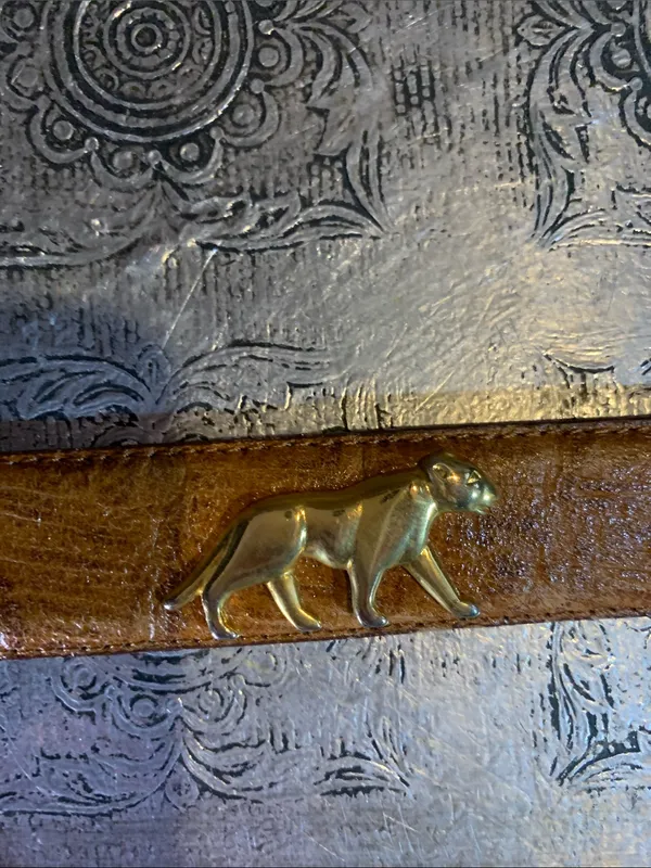 Vintage Leather Belt with Gold Animals - Image 4