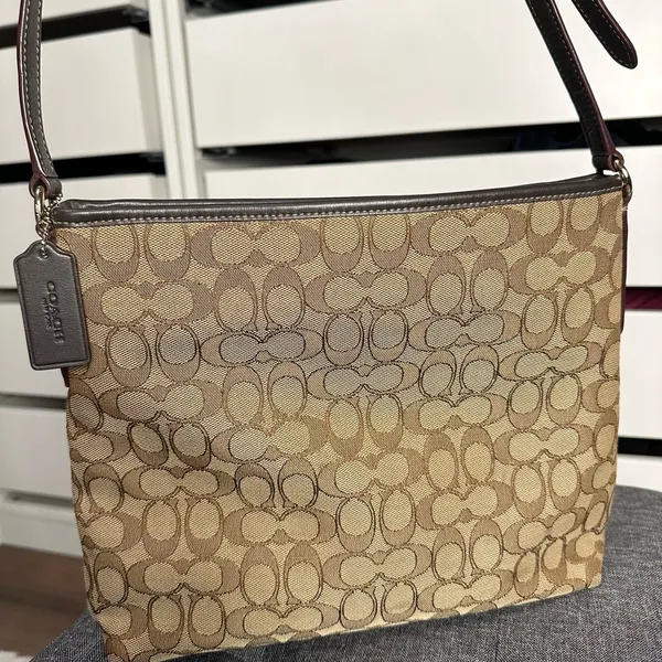 Coach Designer Signature Jacquard File Crossbody Bag Brown Tan - Image 3