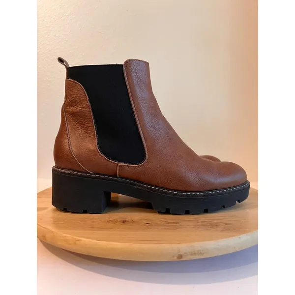 Anthropologie Stompy Chelsea Tan Leather Chunky Heeled Boots Size 40 Spain Made - Image 11