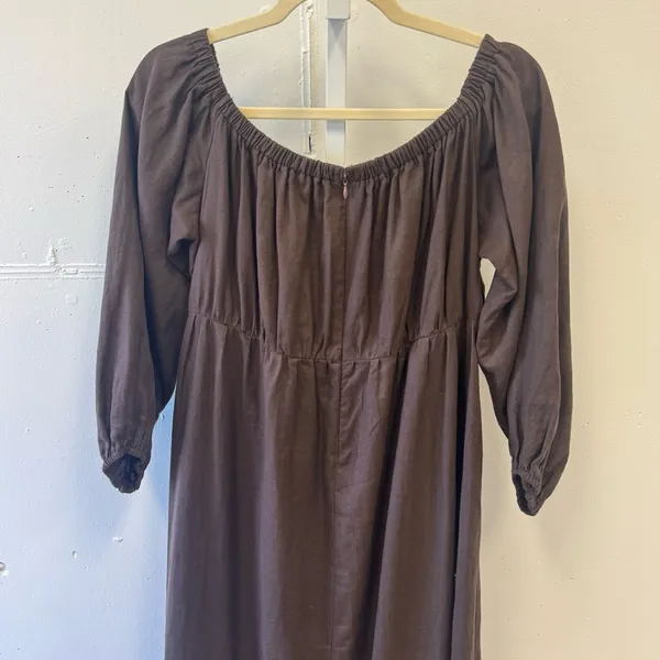 DISSH Linen Boho Western Off The Shoulder Midi Dress Cutouts Brown‎ Sz 12 - Image 6