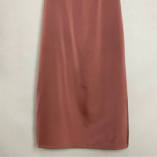 NWT Kendall +‎ Kylie Slip Drsss FLAWS Brown Size XS Midi Tie Milkmaid Satin - Image 6