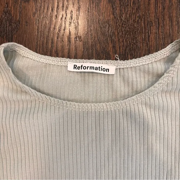 Reformation Cropped Mint Green Ribbed Top - Image 2
