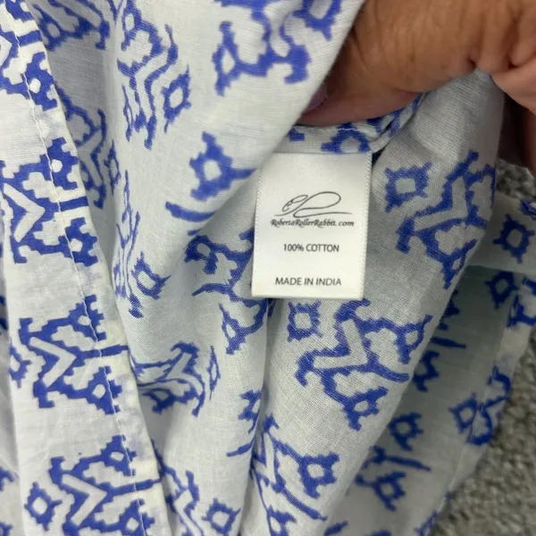 Roberta Roller Rabbit Cotton Tunic Top Blue Block Print Boho Beach Resort M‎ - Image 8