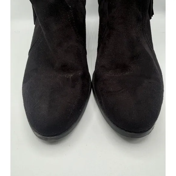 Soda Women 11 Black Suede Block Heel Side Zip Tassel Accent‎ Ankle Boots Western - Image 4