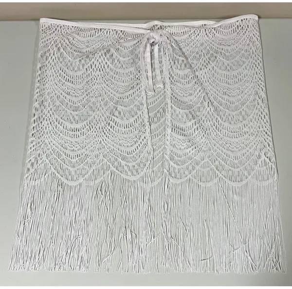 Freshwater White Lace Fringe Beach Pool Swim Coverup Sarong Skirt Bottoms O/S 🤍✨ - Image 3