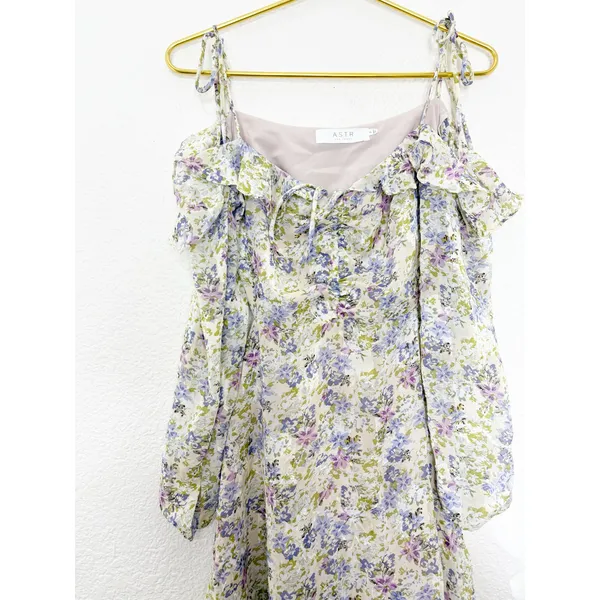 ASTR The Label Anastasia Cutout Mini Dress Small Ivory Lilac Floral Cottagecore - Image 11