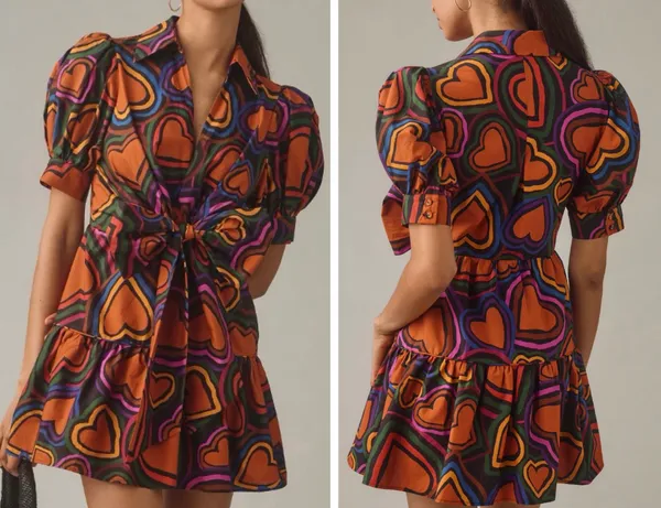 Farm Rio Heart Print Front-Bow Mini Dress, Size XS - Image 2
